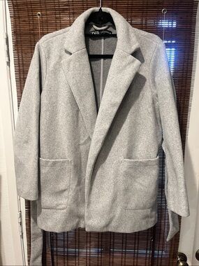 Zara Gray Single-Breasted Wool-Blend Trench Coat
